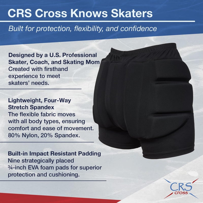 CRS Cross Padded Figure Skating Shorts. Crash Pad Pants for Roller, Inline, Ice Skating, Snowboarding, and Skiing. Fall Impact Protection for Butt, HIPS, and Tailbone (Youth Large Black) - Image 4